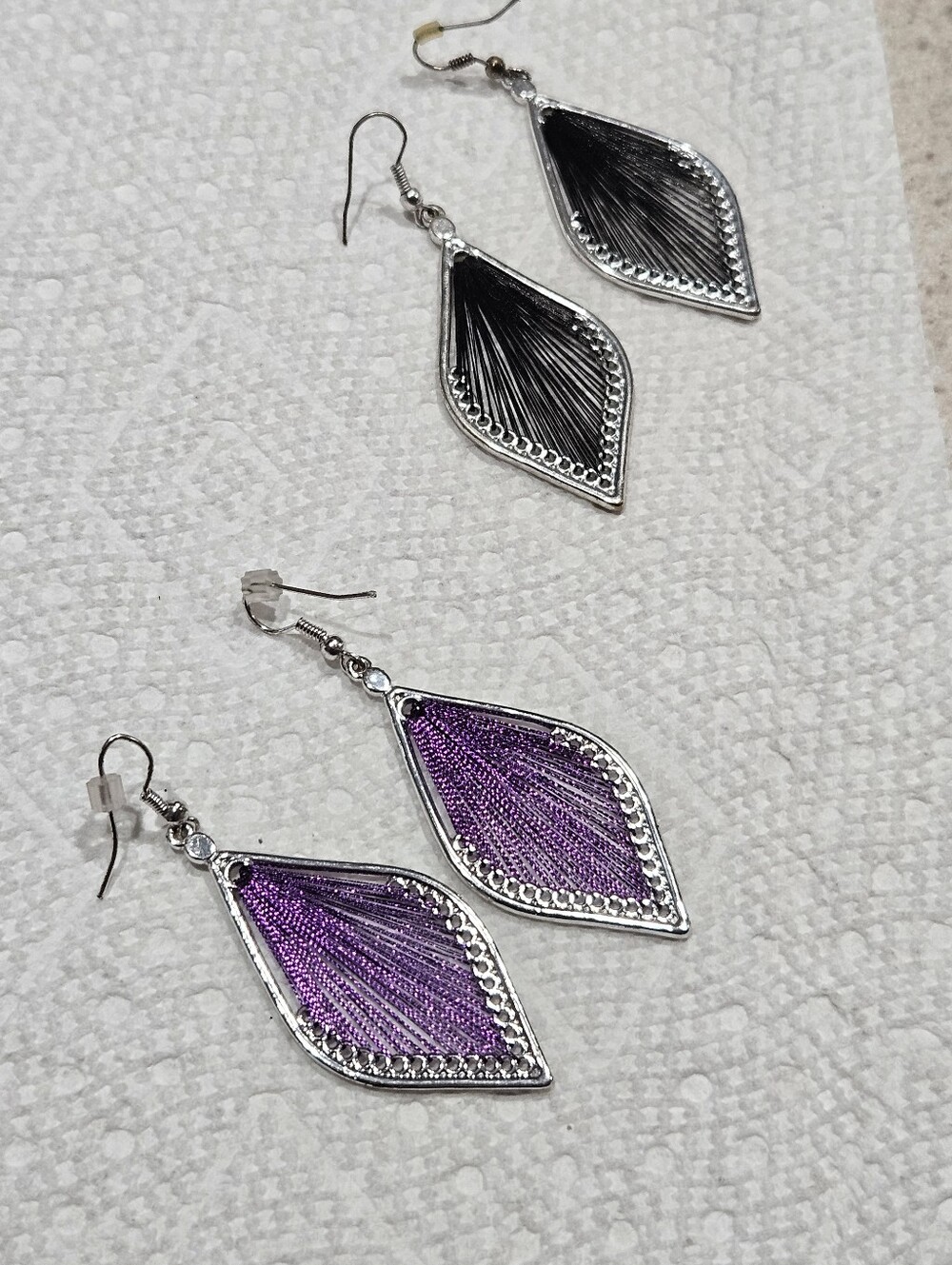 2 Sets Silver Frame One Purple and One Black Dangle Earrings - Women's Jewelry